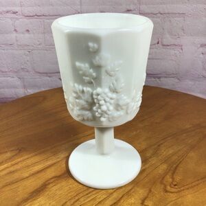 Vintage Westmoreland Milk Glass Paneled Grape Pattern Goblet